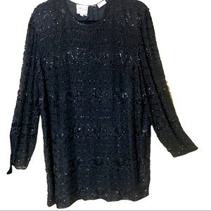 Ste’ney plus size vintage black long sleeve sequin beaded vintage blouse 1X